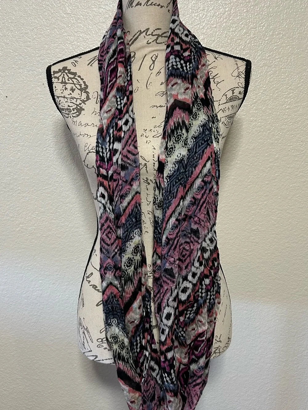 Charlotte Russe Pink, Black & White Patterned Infinity Scarf